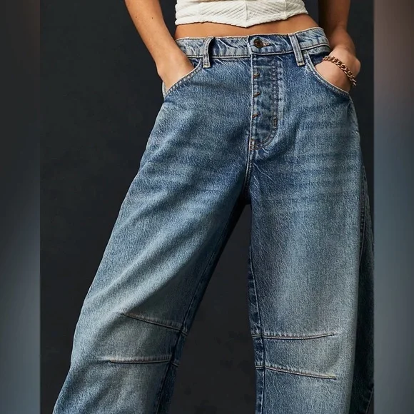 Free People We The Free Good Luck Mid-Rise Barrel Jeans ๐ฆ Size 24 ๐ฆ Like New - Picture 4 of 7